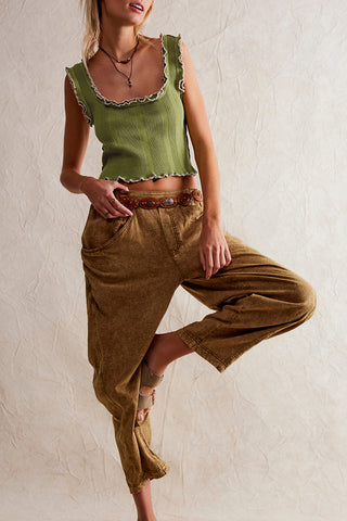 Ruffle Trim Ribbed Tank Top