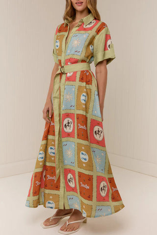 Patterned Button-Front Dress