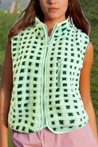 Zip-Front Checkered Vest