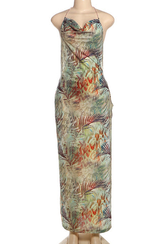 Floral Print Halter Maxi Dress