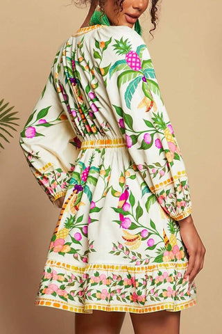 Tropical Print V-Neck Casual Dress