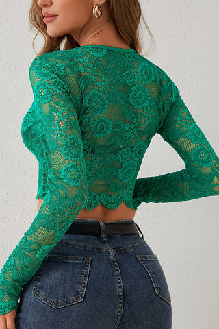 Floral Lace Long Sleeve Crop Top