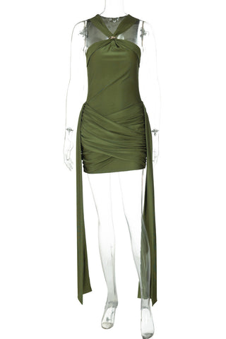 Ruched Mesh Evening Mini Dress