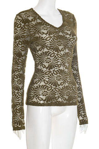 Lace V-Neck Long Sleeve Top