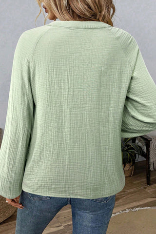 Patterned V-Neck Peasant Blouse