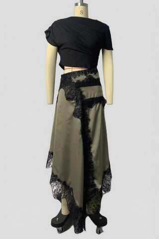 Lace-Trim Asymmetrical Patchwork Dress