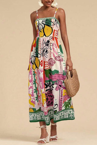 Colorful Strappy Print Dress