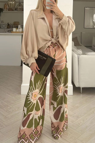Floral Wide-Leg Casual Pants