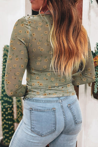 Floral Mesh Long-Sleeve Top