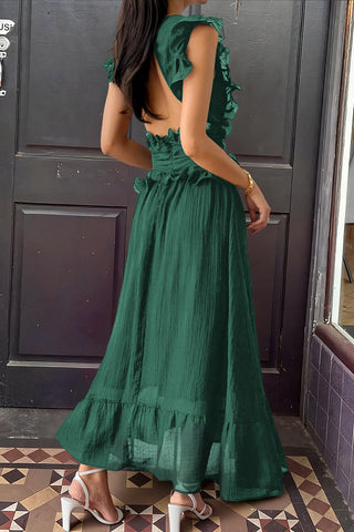 Ruffle-Trim V-Neck Maxi Dress