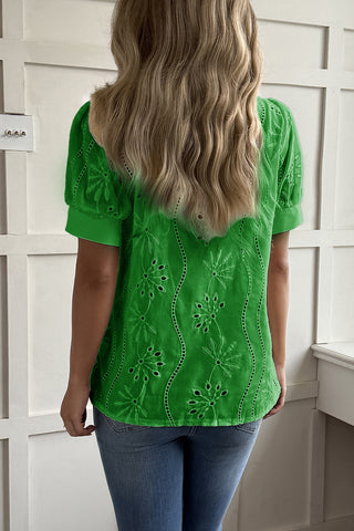 Eyelet Detail Tie-Front Blouse