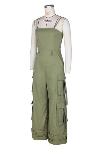 Wide-Leg Cargo Jumpsuit with Straps