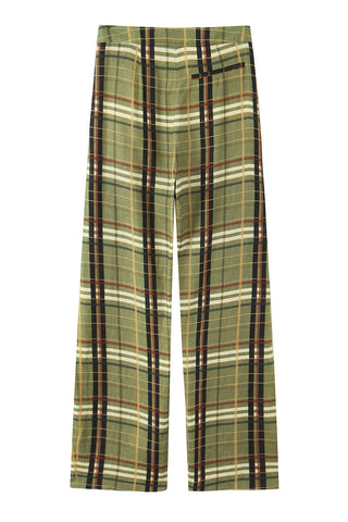 Wide-Leg Plaid Casual Pants