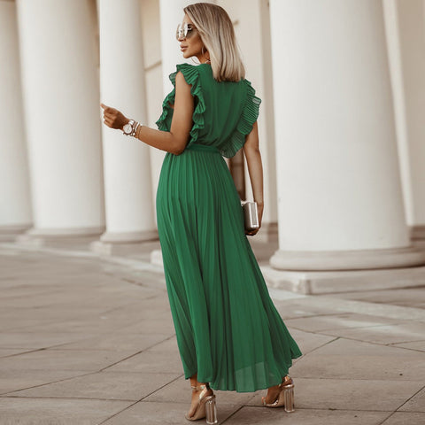 Wrap-Pleated Casual Maxi Dress