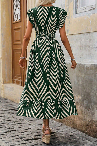 Striped Ruffle Hem Maxi Dress