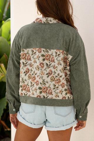 Ribbed Retro Floral Patchwork Shirt Jacket