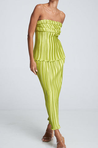 Pleated Strapless Top and Skirt Set