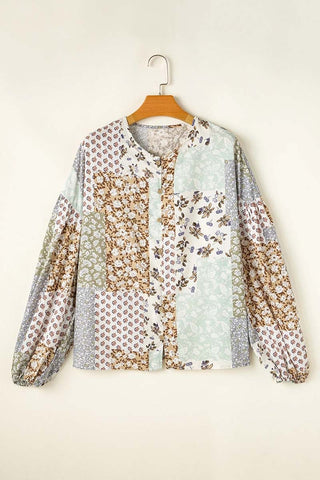 Floral Patchwork Long Puff Sleeve Shirt