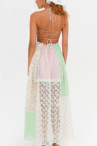Halter Patchwork Maxi Dress