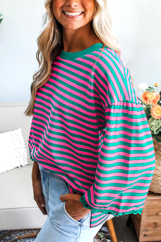 Striped Ruffle Sleeve Sweatshirt