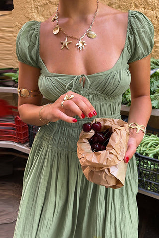 Puff-Sleeve Smocked Casual Dress