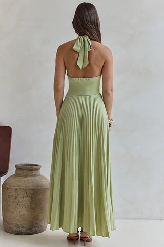 Halter Pleated Evening Dress