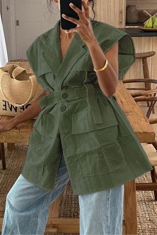 Belted Sleeveless Blazer Shirt