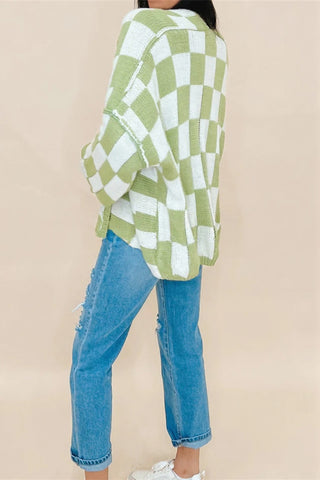 Checkered Open-Front Cardigan