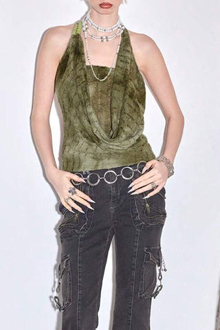 Draped Neckline Halter Tank Top