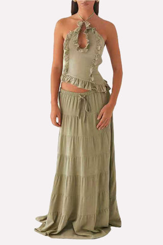 Tiered Drawstring Maxi Skirt