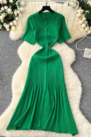 Buttoned Ribbed Casual Dress