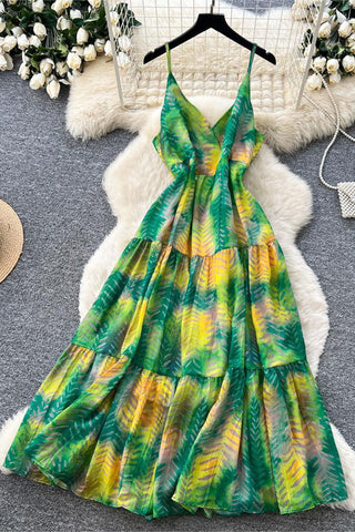 Tiered Sundress with Leaf Print