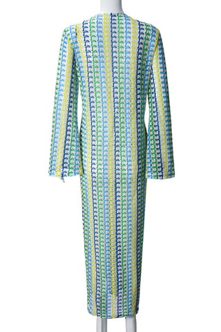 V-Neck Geometric Casual Dress