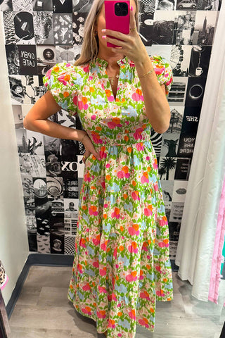 Floral Puff-Sleeve Casual Dress