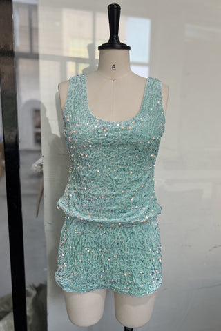 Sequined Sleeveless Mini Casual Set