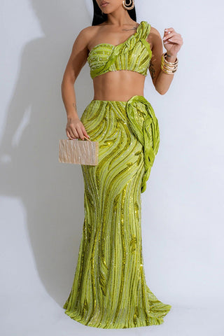 One-Shoulder Skirt Set with Flowing Silhouette