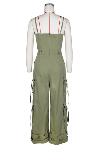 Wide-Leg Cargo Jumpsuit with Straps
