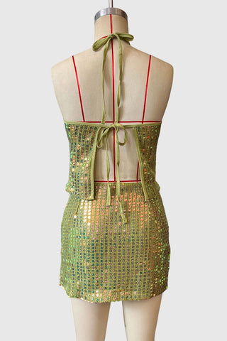 Halter-Neck Sequin Skirt Set
