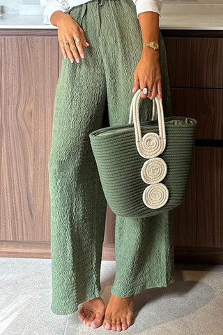 Tropical Blouse and Textured Pants Set