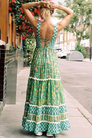 Patchwork Checkered Casual Maxi Dress