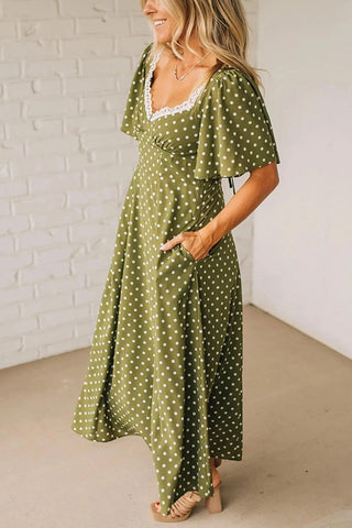 Polka Dot Print Smocked Dress