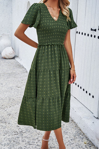 V-Neck Tiered Midi Dress