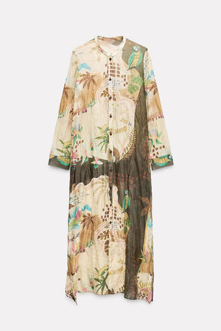 Artistic Print Longline Shirt Dress