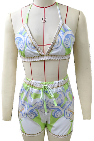 Printed Tie-Front Three-Piece Short Set