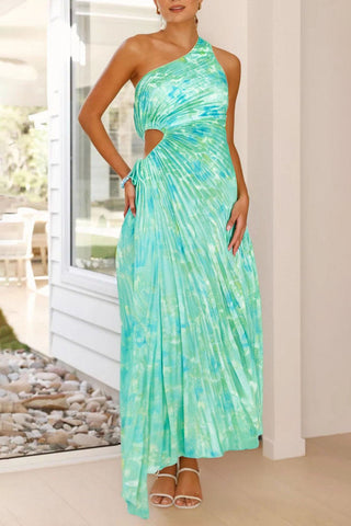 One-Shoulder Asymmetrical Pleated Dress