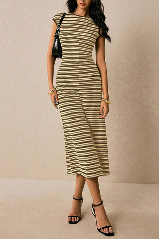 Striped Knit Casual Midi Dress