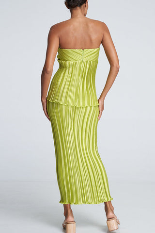 Pleated Strapless Top and Skirt Set