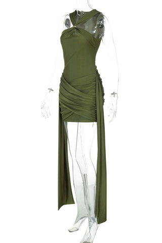 Ruched Mesh Evening Mini Dress
