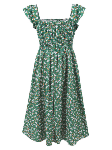 Floral Print Ruffle Sleeve Midi Dress