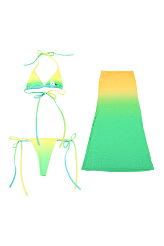 Ombre Bikini and Sheer Maxi Skirt Set